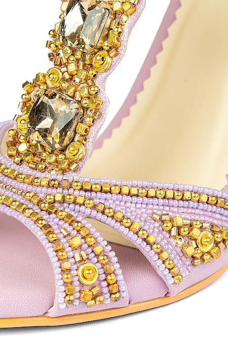 Shop House Of Prisca Purple Crystals, Cut Work, Beads New Delhi Embellished Heels Online at Aza Fashions Shop_House Of Prisca_Purple Crystals, Cut Work, Beads New Delhi Embellished Heels_Online_at_Aza_Fashions