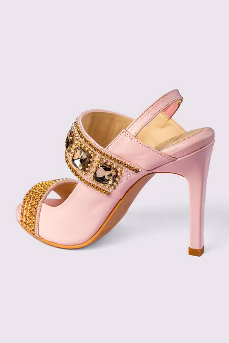 Buy_House Of Prisca_Pink Crystals, Beads, Cut Work Studded Heels_Online_at_Aza_Fashions