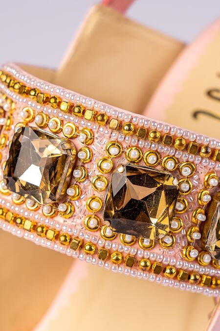 House Of Prisca_Pink Crystals, Beads, Cut Work Studded Heels_at_Aza_Fashions
