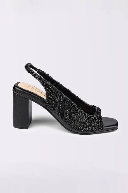 House Of Prisca Black Cut Work, Beads Embroidered Heels Online at Aza Fashions House Of Prisca_Black Cut Work, Beads Embroidered Heels_Online_at_Aza_Fashions