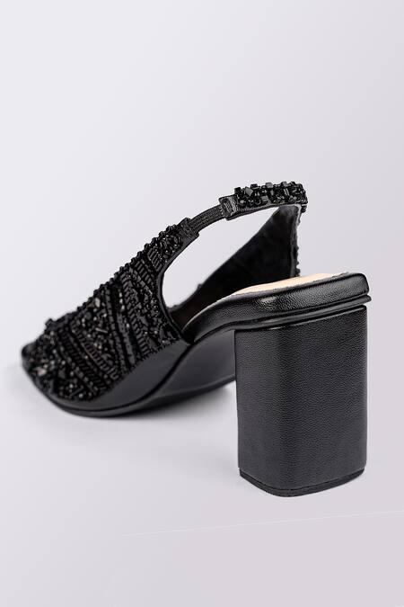 Buy House Of Prisca Black Cut Work, Beads Embroidered Heels Online at Aza Fashions Buy_House Of Prisca_Black Cut Work, Beads Embroidered Heels_Online_at_Aza_Fashions
