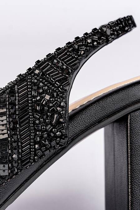 House Of Prisca Black Cut Work, Beads Embroidered Heels at Aza Fashions House Of Prisca_Black Cut Work, Beads Embroidered Heels_at_Aza_Fashions