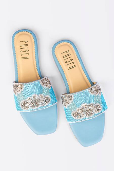 Shop House Of Prisca Blue Cutdana Bead Embroidered Flats at Aza Fashions Shop_House Of Prisca_Blue Cutdana Bead Embroidered Flats_at_Aza_Fashions