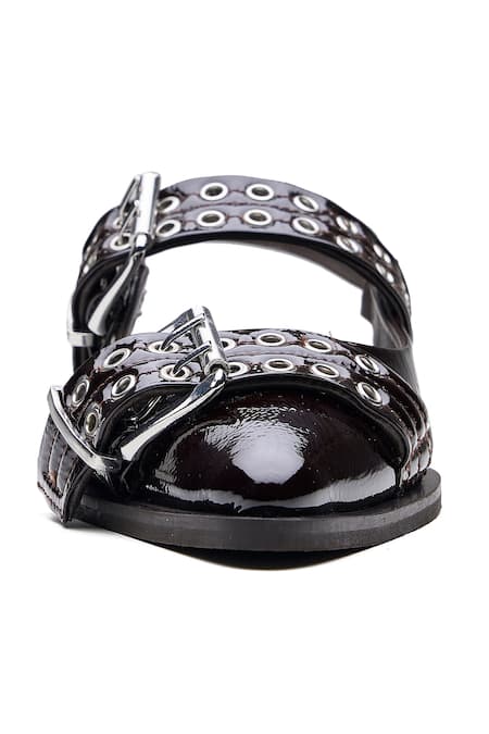 Dang Shoes_Brown Eyelets Juliana Patent Leather Ballerina Flats_Online_at_Aza_Fashions