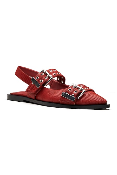 Dang Shoes Red Eyelets Juliana Leather Embellished Ballerina Flats 