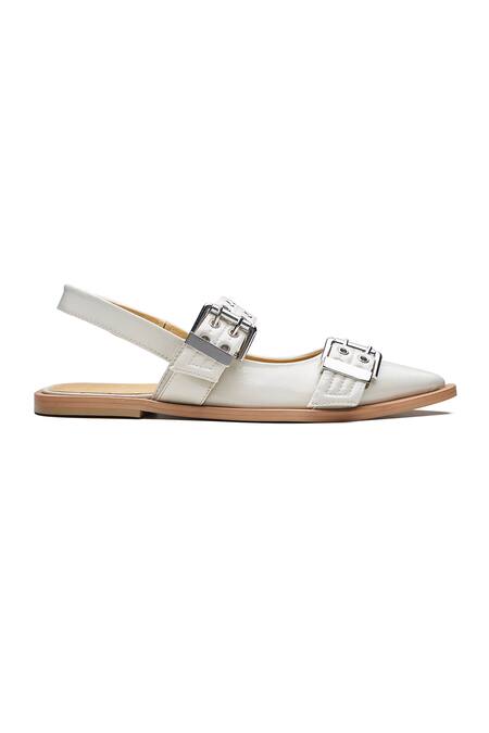 Dang Shoes_Off White Eyelets Juliana Embellished Leather Ballerina Flats_Online_at_Aza_Fashions