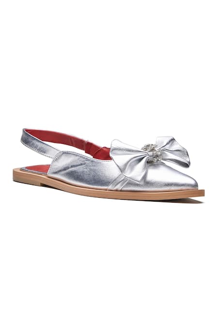 Dang Shoes Silver Stone Juliana Bow Embellished Ballerina Flats 