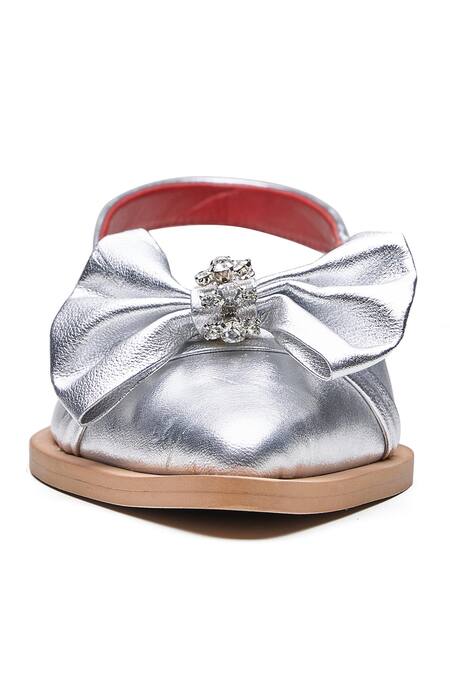 Dang Shoes_Silver Stone Juliana Bow Embellished Ballerina Flats _Online_at_Aza_Fashions