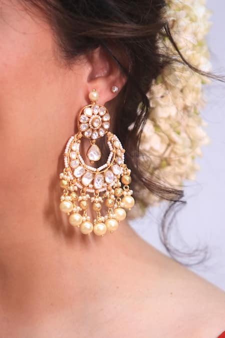 Studio6 Jewels Gold Plated Kundan Embellished Chandbalis 