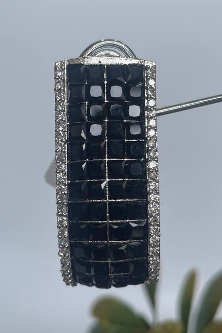 Studio6 Jewels_Black Zari Zirconia Embellished Hoops _Online_at_Aza_Fashions