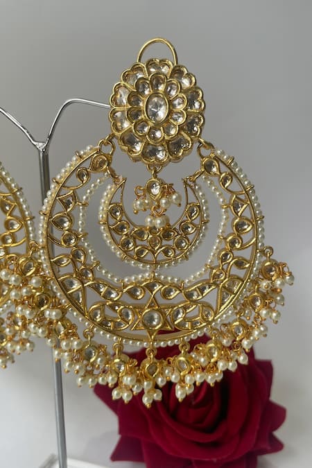 Studio6 Jewels_Gold Plated Pearls, Diamonds Kundan Studded Chandbalis _Online_at_Aza_Fashions