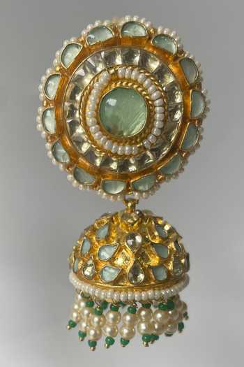 Studio6 Jewels_Gold Plated Stone Embellished Jhumkas _Online_at_Aza_Fashions