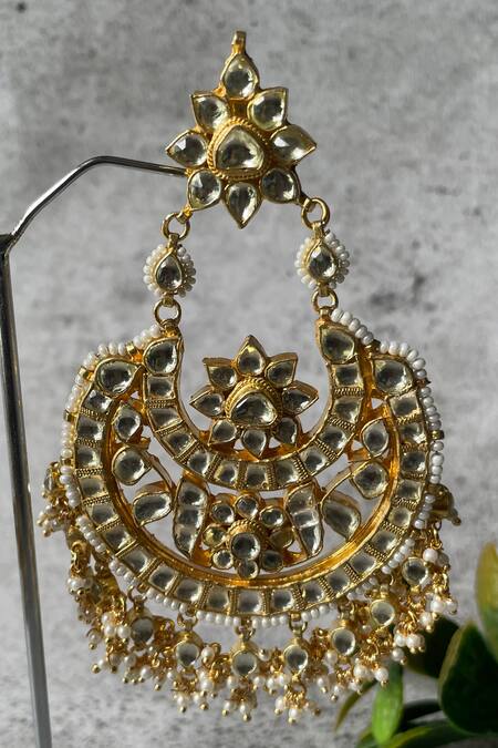 Studio6 Jewels_Gold Plated Pearls, Stones Clear Embellished Chaandbalis _Online_at_Aza_Fashions