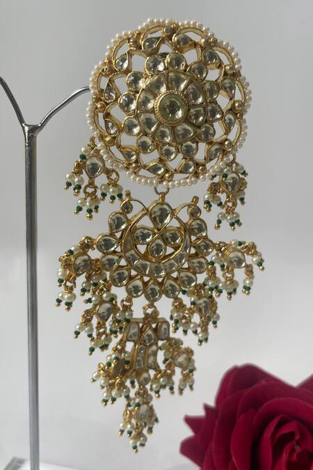 Shop_Studio6 Jewels_Gold Plated Stones, Pearls Embellished Floral Chaandbalis_at_Aza_Fashions