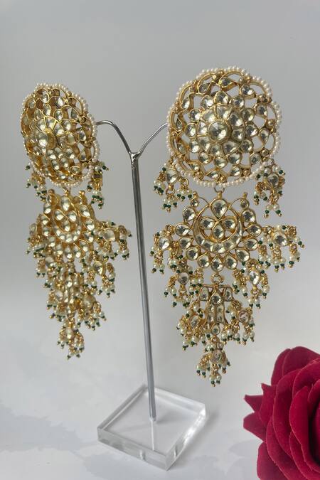Studio6 Jewels_Gold Plated Stones, Pearls Embellished Floral Chaandbalis_Online_at_Aza_Fashions