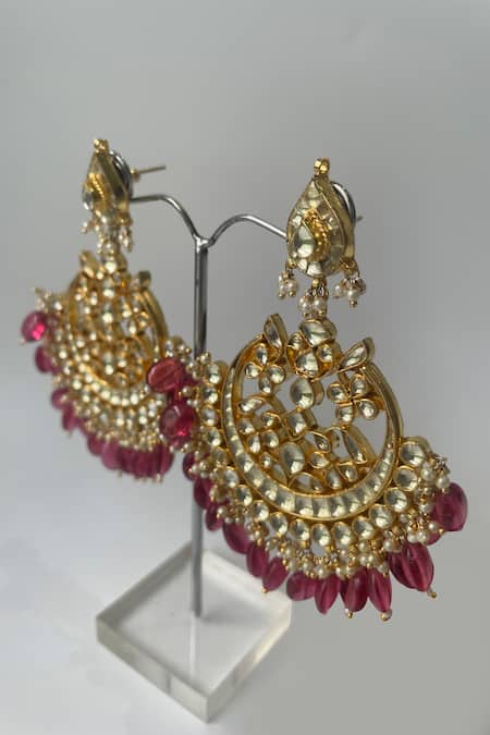 Shop_Studio6 Jewels_Pink Pearls, Stones, Beads Floral Tassel Chandbalis _at_Aza_Fashions
