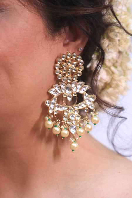 Studio6 Jewels Gold Plated Stone Lotus Vine Embellished Earrings 