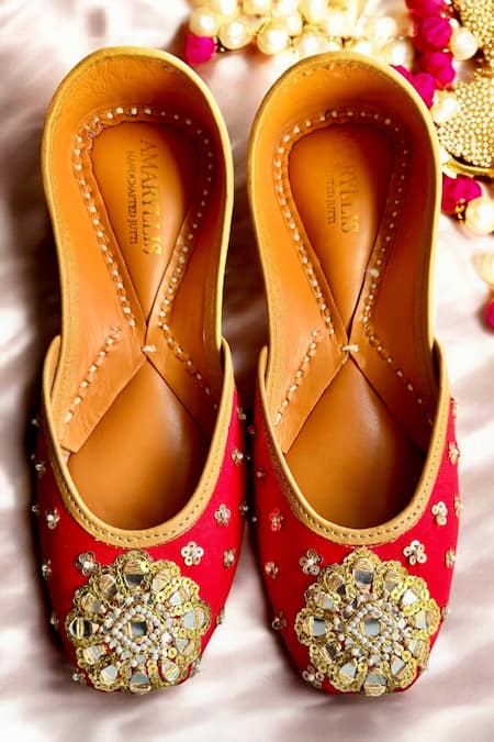 Amaryllis For Her Red Sequin Mahnoor Embroidered Juttis 