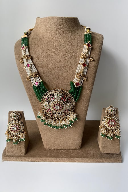 Studio6 Jewels Stone Studded Bead Temple Necklace Set 