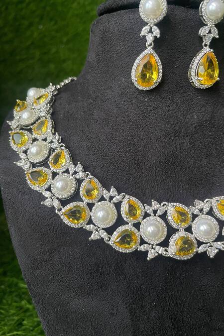 Studio6 Jewels_Silver Plated Pearls, Stones Studded Vine Choker Set_Online_at_Aza_Fashions