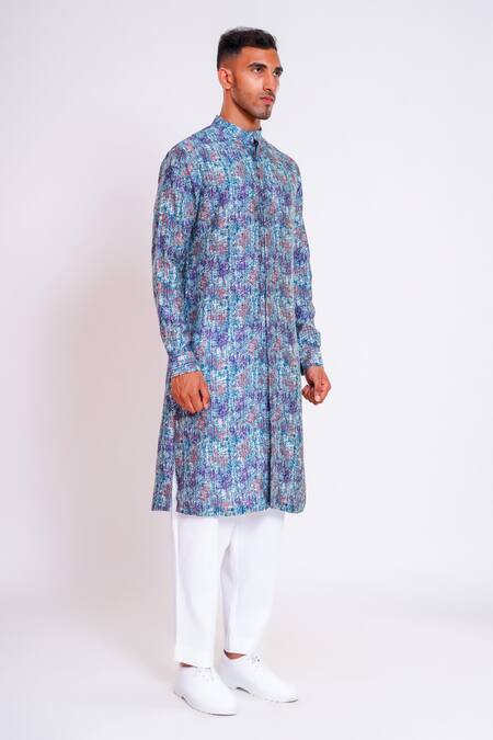Buy Studio Error Blue Cotton, Silk Abstract Print Straight Kurta Online at Aza Fashions Buy_Studio Error_Blue Cotton, Silk Abstract Print Straight Kurta _Online_at_Aza_Fashions