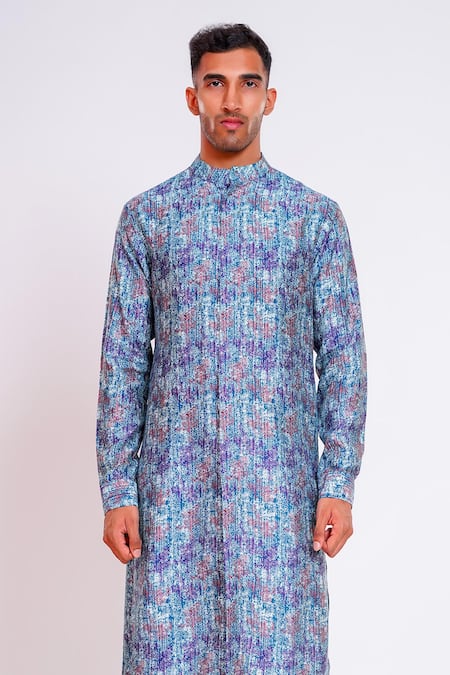 Studio Error Blue Cotton, Silk Abstract Print Straight Kurta at Aza Fashions Studio Error_Blue Cotton, Silk Abstract Print Straight Kurta _at_Aza_Fashions