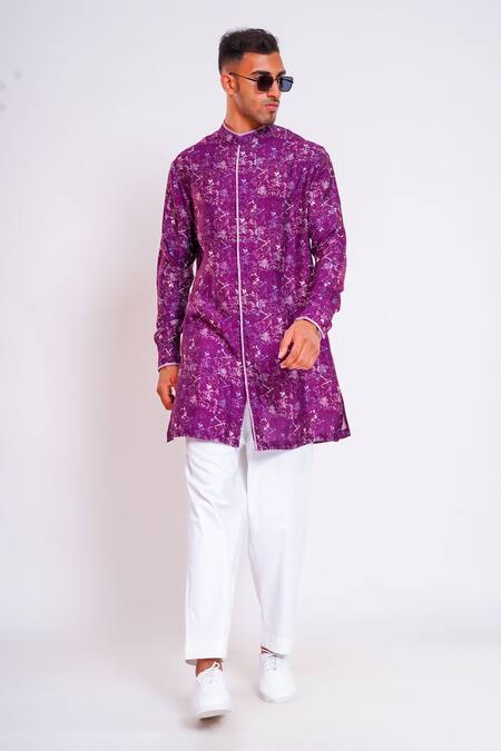 Studio Error Purple Cotton, Silk Splash Pattern Print Short Kurta Online at Aza Fashions Studio Error_Purple Cotton, Silk Splash Pattern Print Short Kurta _Online_at_Aza_Fashions