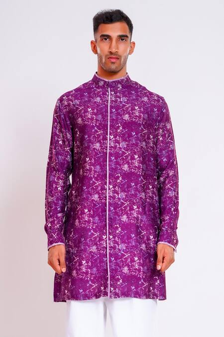 Studio Error Purple Cotton, Silk Splash Pattern Print Short Kurta at Aza Fashions Studio Error_Purple Cotton, Silk Splash Pattern Print Short Kurta _at_Aza_Fashions