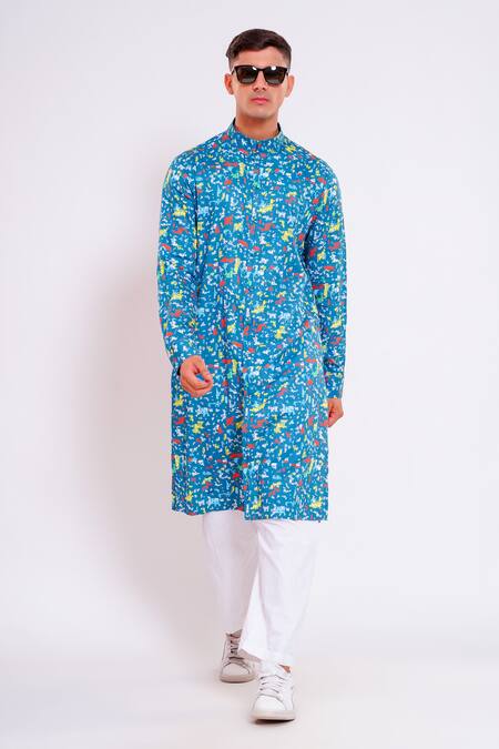 Buy Studio Error Green Cotton Satin Embroidery Scribble Print Straight Kurta Online at Aza Fashions Buy_Studio Error_Green Cotton Satin Embroidery Scribble Print Straight Kurta _Online_at_Aza_Fashions