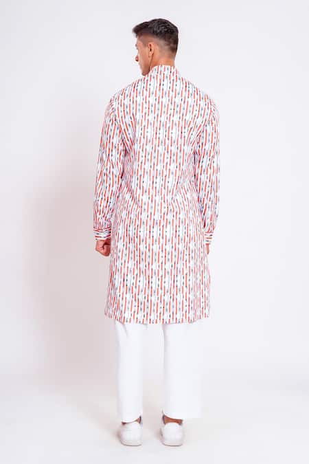Shop Studio Error White Cotton Satin Abstract Stripe Print Kurta at Aza Fashions Shop_Studio Error_White Cotton Satin Abstract Stripe Print Kurta _at_Aza_Fashions