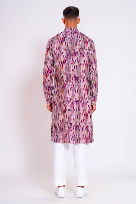 Shop Studio Error Purple Cotton, Silk Glitch Pattern Print Kurta at Aza Fashions Shop_Studio Error_Purple Cotton, Silk Glitch Pattern Print Kurta _at_Aza_Fashions
