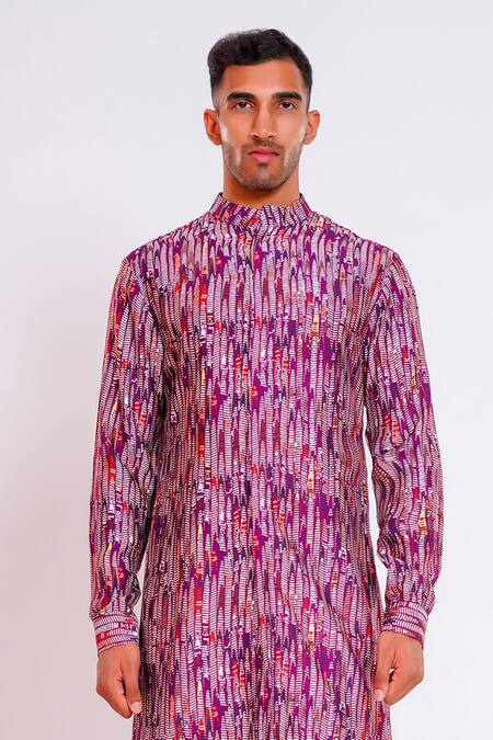 Shop Studio Error Purple Cotton, Silk Glitch Pattern Print Kurta Online at Aza Fashions Shop_Studio Error_Purple Cotton, Silk Glitch Pattern Print Kurta _Online_at_Aza_Fashions