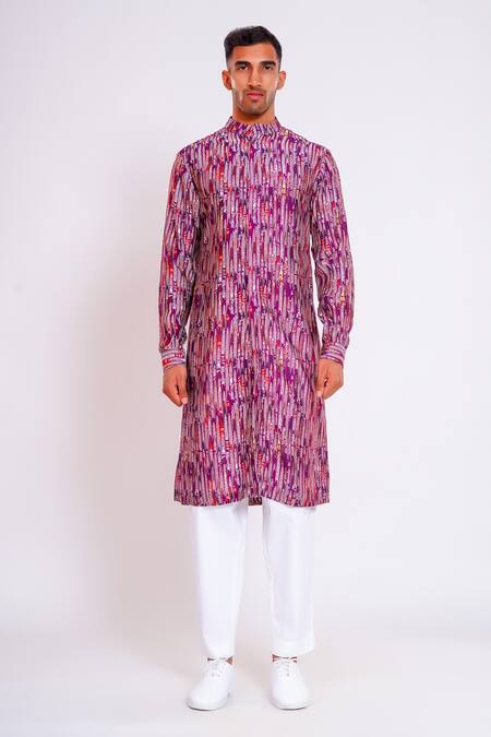 Studio Error Purple Cotton, Silk Glitch Pattern Print Kurta at Aza Fashions Studio Error_Purple Cotton, Silk Glitch Pattern Print Kurta _at_Aza_Fashions