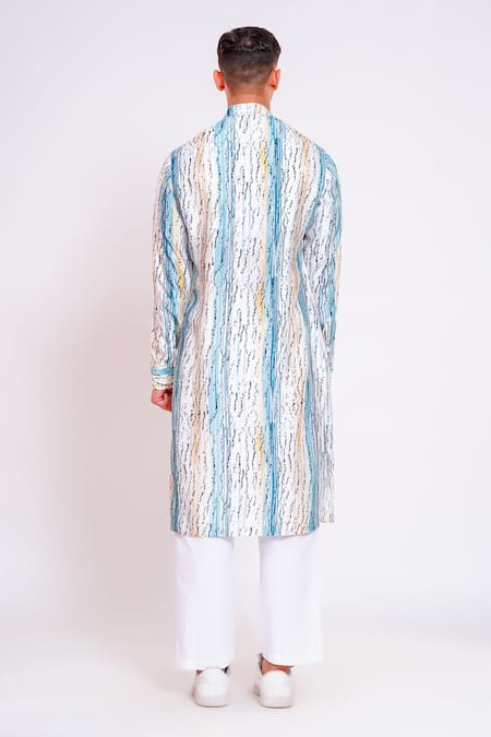 Shop Studio Error White Cotton, Silk Paint Brush Texture Print Kurta at Aza Fashions Shop_Studio Error_White Cotton, Silk Paint Brush Texture Print Kurta _at_Aza_Fashions