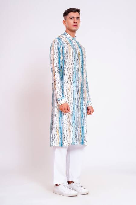 Buy Studio Error White Cotton, Silk Paint Brush Texture Print Kurta Online at Aza Fashions Buy_Studio Error_White Cotton, Silk Paint Brush Texture Print Kurta _Online_at_Aza_Fashions