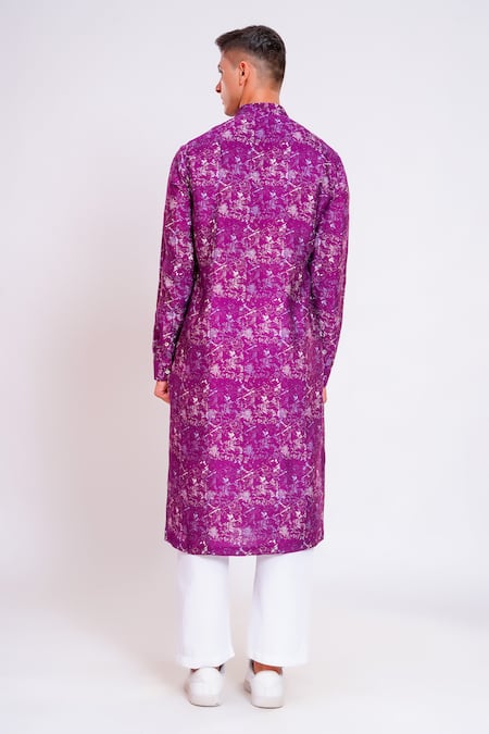 Shop Studio Error Purple Cotton, Silk Chalk Texture Print Kurta at Aza Fashions Shop_Studio Error_Purple Cotton, Silk Chalk Texture Print Kurta _at_Aza_Fashions