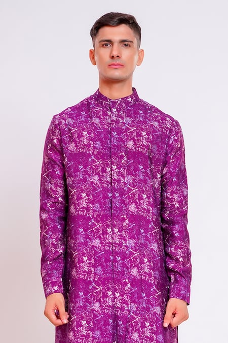 Studio Error Purple Cotton, Silk Chalk Texture Print Kurta Online at Aza Fashions Studio Error_Purple Cotton, Silk Chalk Texture Print Kurta _Online_at_Aza_Fashions