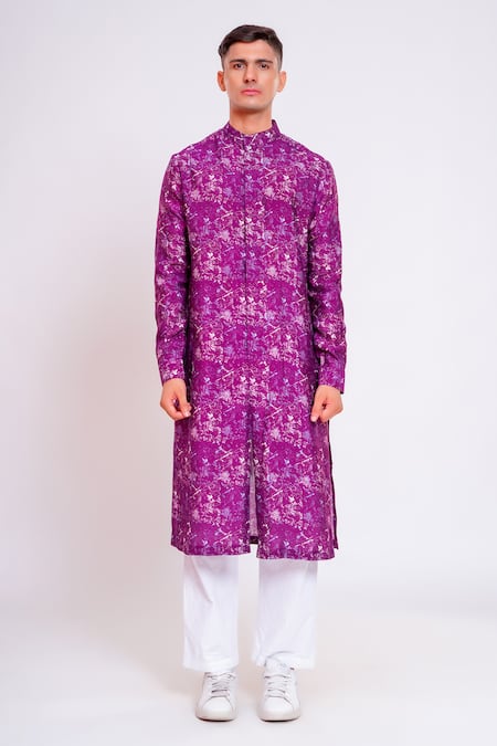 Buy Studio Error Purple Cotton, Silk Chalk Texture Print Kurta Online at Aza Fashions Buy_Studio Error_Purple Cotton, Silk Chalk Texture Print Kurta _Online_at_Aza_Fashions