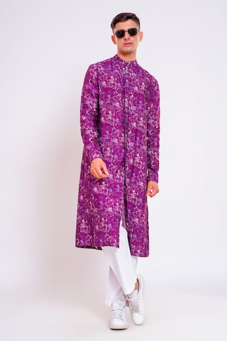 Shop Studio Error Purple Cotton, Silk Chalk Texture Print Kurta Online at Aza Fashions Shop_Studio Error_Purple Cotton, Silk Chalk Texture Print Kurta _Online_at_Aza_Fashions
