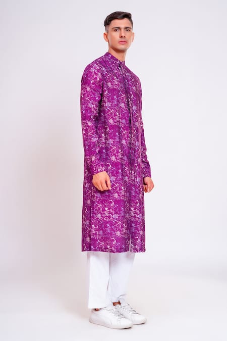 Studio Error Purple Cotton, Silk Chalk Texture Print Kurta at Aza Fashions Studio Error_Purple Cotton, Silk Chalk Texture Print Kurta _at_Aza_Fashions