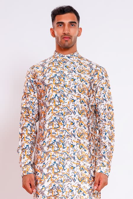 Buy Studio Error White Cotton, Silk Wavey Scribble Print Straight Kurta Online at Aza Fashions Buy_Studio Error_White Cotton, Silk Wavey Scribble Print Straight Kurta _Online_at_Aza_Fashions