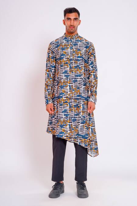 Studio Error Black Cotton, Silk Abstract Checks Print Kurta at Aza Fashions Studio Error_Black Cotton, Silk Abstract Checks Print Kurta _at_Aza_Fashions
