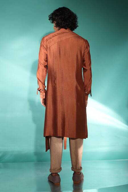 Shop Studio Error Orange Cotton, Silk Piping Track Pintuck Side Panel Kurta at Aza Fashions Shop_Studio Error_Orange Cotton, Silk Piping Track Pintuck Side Panel Kurta _at_Aza_Fashions