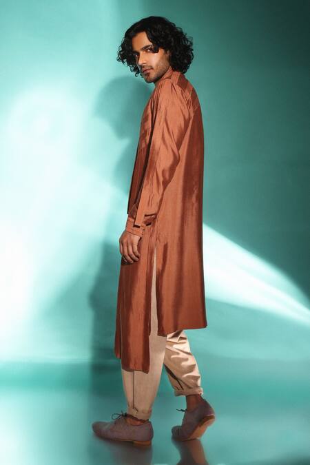 Studio Error Orange Cotton, Silk Piping Track Pintuck Side Panel Kurta Online at Aza Fashions Studio Error_Orange Cotton, Silk Piping Track Pintuck Side Panel Kurta _Online_at_Aza_Fashions