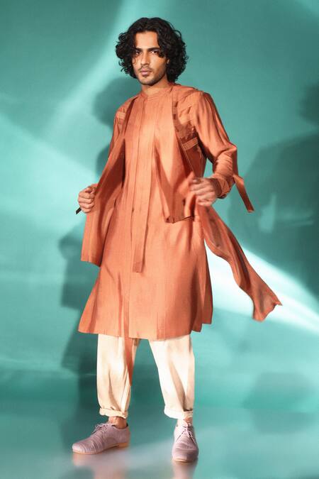 Buy Studio Error Orange Cotton, Silk Piping Track Pintuck Side Panel Kurta Online at Aza Fashions Buy_Studio Error_Orange Cotton, Silk Piping Track Pintuck Side Panel Kurta _Online_at_Aza_Fashions