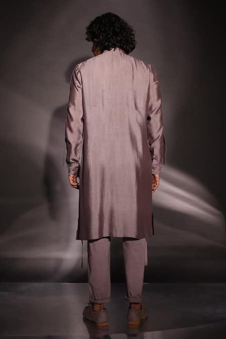 Shop_Studio Error_Grey Cotton Silk Pintucks Short Track Kurta _at_Aza_Fashions