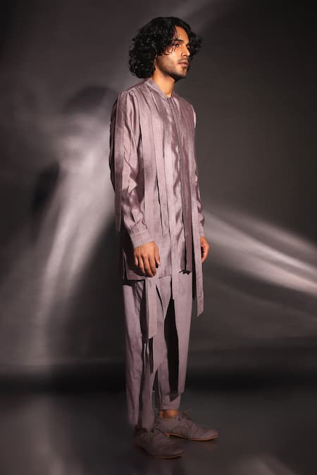 Buy Studio Error Grey Cotton, Silk Long Track Solid Asymmetric Draped Kurta Online at Aza Fashions Buy_Studio Error_Grey Cotton, Silk Long Track Solid Asymmetric Draped Kurta _Online_at_Aza_Fashions