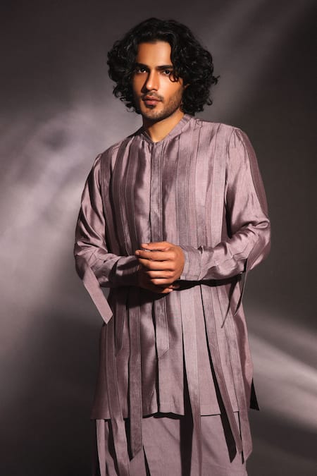 Shop Studio Error Grey Cotton, Silk Long Track Solid Asymmetric Draped Kurta Online at Aza Fashions Shop_Studio Error_Grey Cotton, Silk Long Track Solid Asymmetric Draped Kurta _Online_at_Aza_Fashions