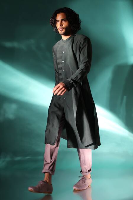 Buy Studio Error Green Cotton, Silk Patchwork Draped Flap Kurta Online at Aza Fashions Buy_Studio Error_Green Cotton, Silk Patchwork Draped Flap Kurta _Online_at_Aza_Fashions