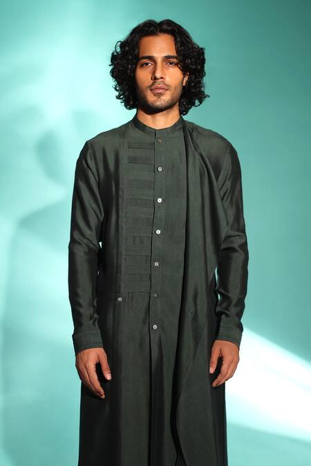 Studio Error Green Cotton, Silk Patchwork Draped Flap Kurta at Aza Fashions Studio Error_Green Cotton, Silk Patchwork Draped Flap Kurta _at_Aza_Fashions